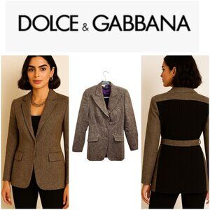 Dolce & Gabbana Women's Blazer Jacket Size US 8 IT 42 Brown Tweed Wool